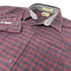 L.L. Bean Gingham Check Flannel Shirt Size Medium Red Blue Button Up Long Sleeve